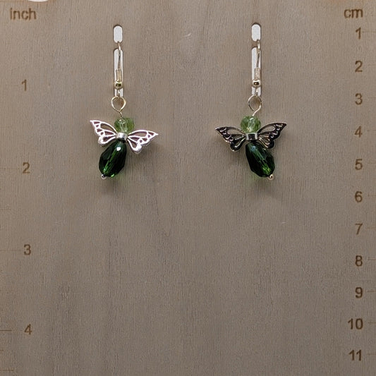 ✨Mossmint✨| Green Fairy Earrings With Silver-Toned Wings