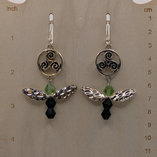 ✨Triskeflit✨| Green Spiral Fairy Earrings with Triskelion Charms
