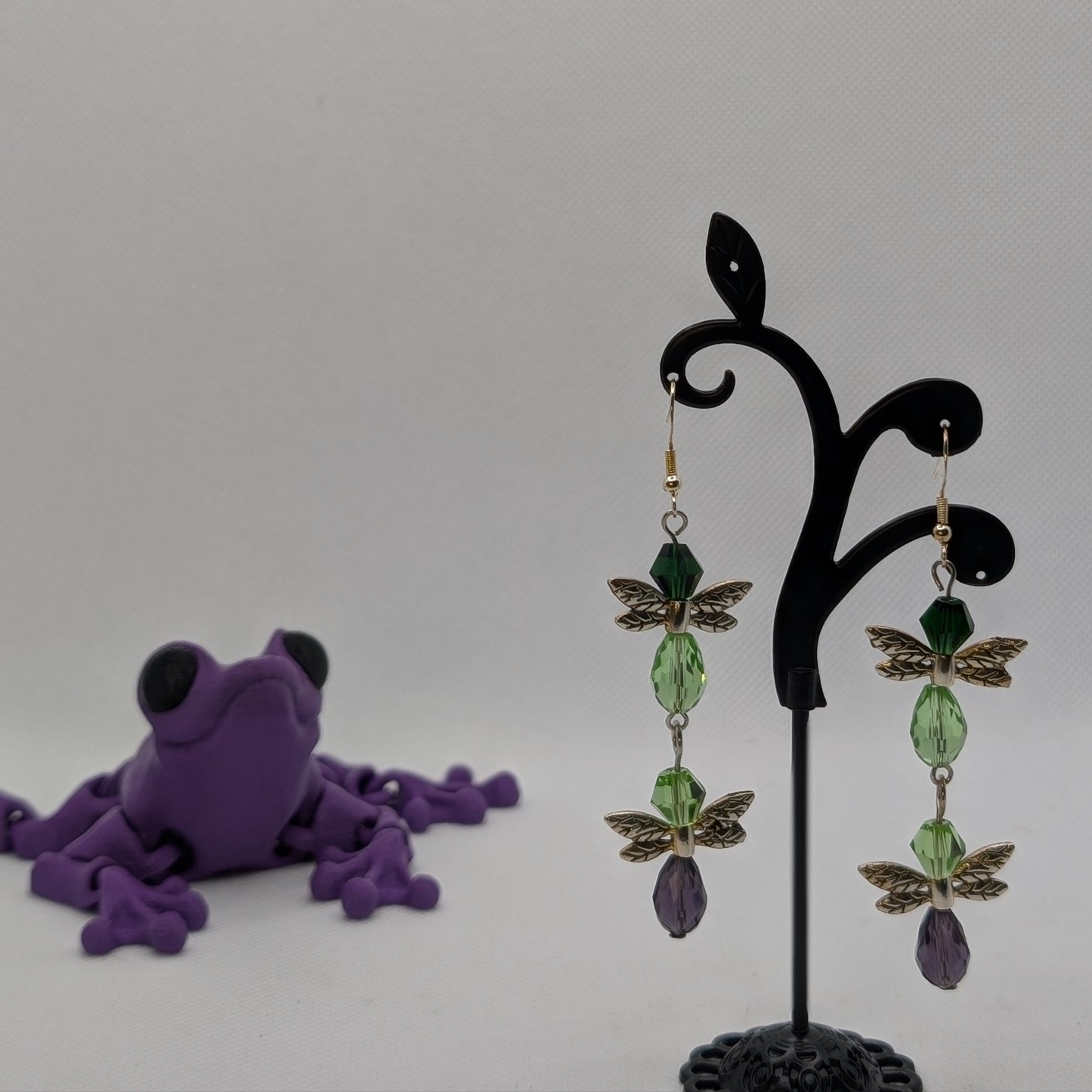 ✨The Vineyard Escapees✨| Green & Purple Fairy Earrings with Silver-Toned Wings