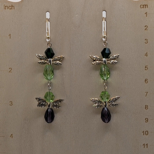 ✨The Vineyard Escapees✨| Green & Purple Fairy Earrings with Silver-Toned Wings