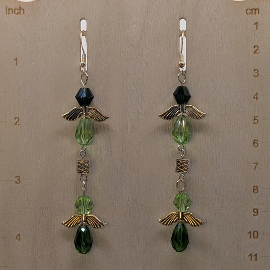 ✨Gladeglyph✨| Green Forest Fairy Wing Earrings with Celtic Knot Detail