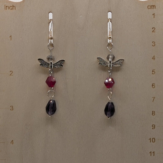 ✨Berryveil✨| Red, Plum, & Silver-Winged Fairy Earrings