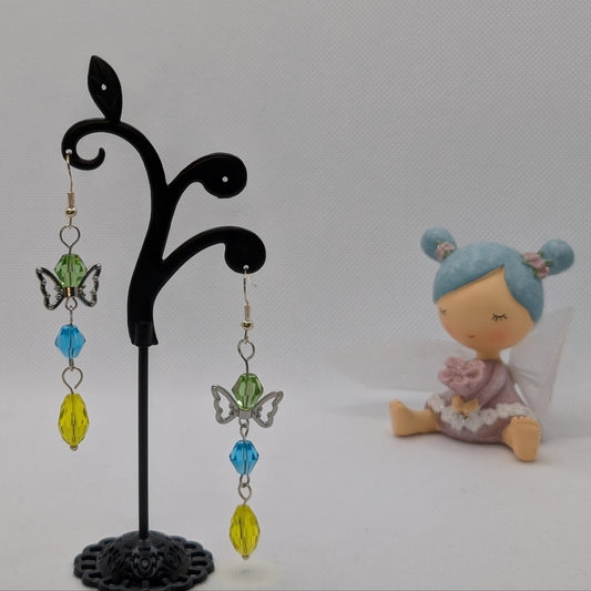 ✨The Prismwing Assembly✨| Faceted Crystal Dangle Fairy Earrings with Silver Toned Wings