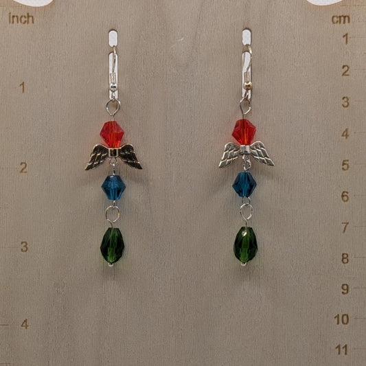 ✨Candyflutter✨| Whimsical Fairy Wing Dangle Earrings in Red, Blue & Green Beads