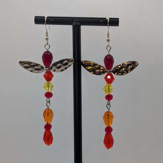 ✨ The Faewilde Elementals✨| XL Statement Fairy Earrings with Hammered Silver Wings & Stacked Crystal Bodies