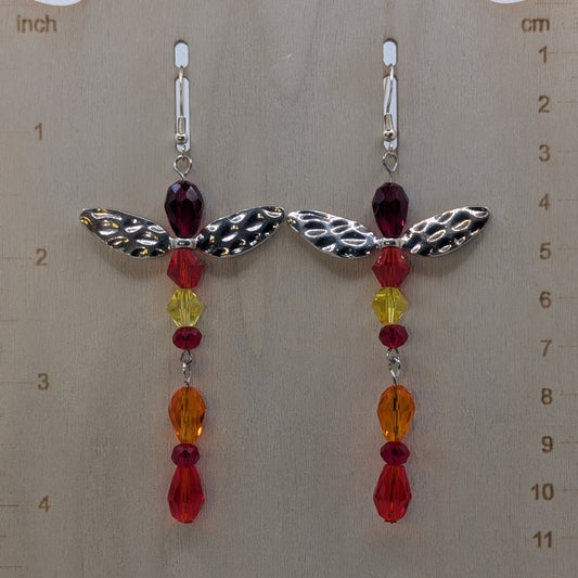 ✨Blazelle✨| Fire Elemental Fairy Earrings with Silver-Toned Wings