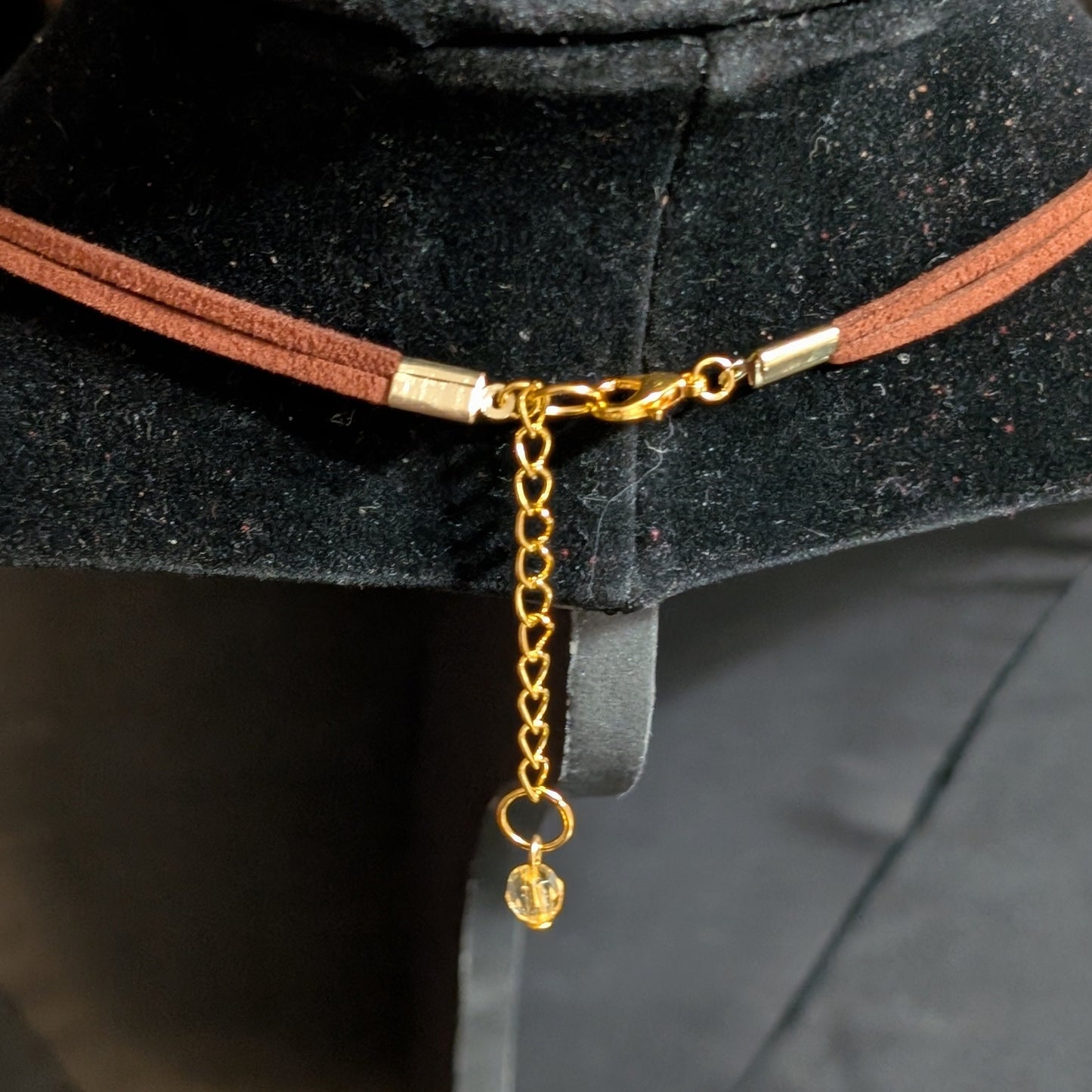 ✨Terrabloom✨| Pink Aventurine & Goldstone Choker with Faux Leather Cord