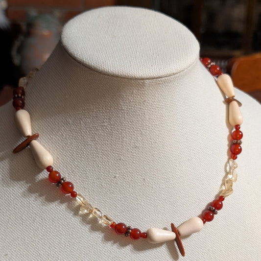 ✨Moltenflit✨| Carnelian, Citrine & Goldstone Necklace with Wooden Wing Accents