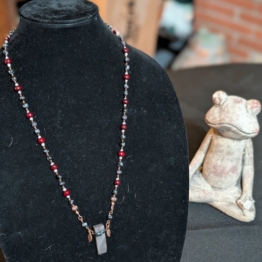 ✨Merlithic✨| Merlinite and Wood Necklace with Clear Quartz and Agate Pendant
