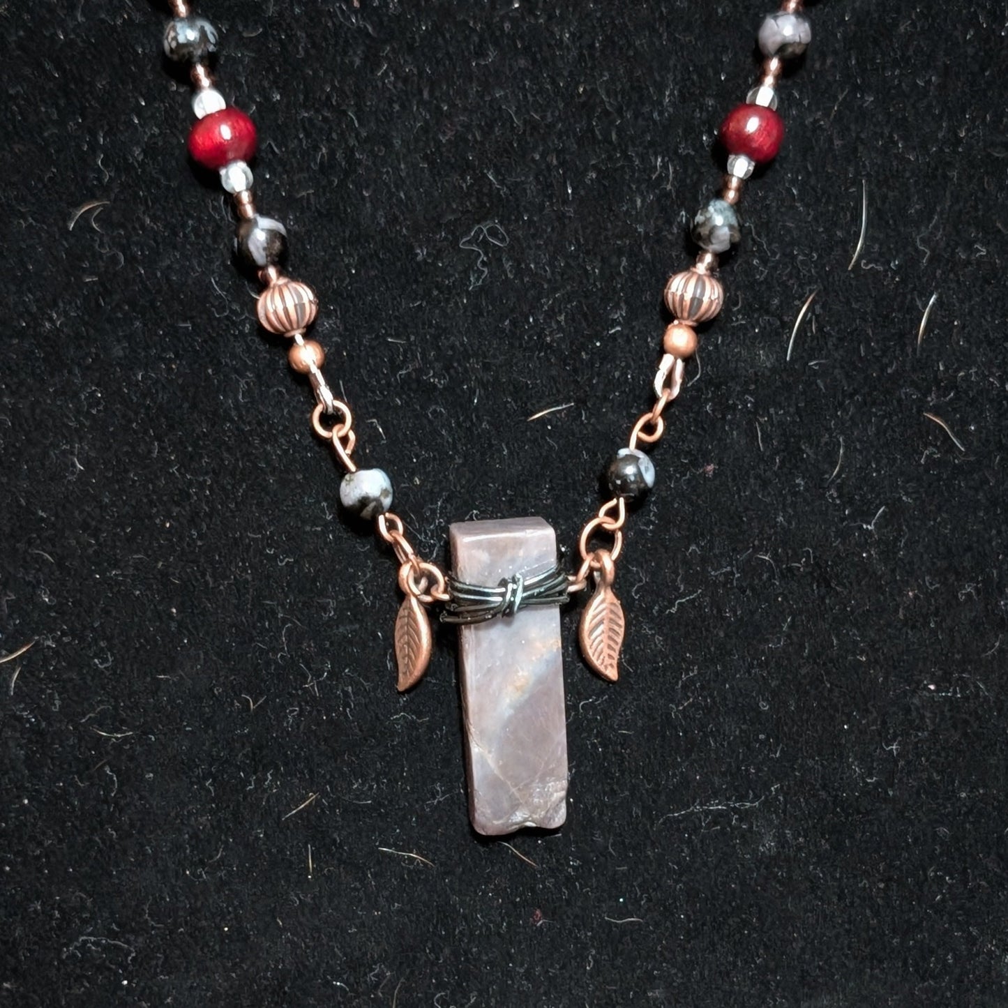 ✨Merlithic✨| Merlinite and Wood Necklace with Clear Quartz and Agate Pendant