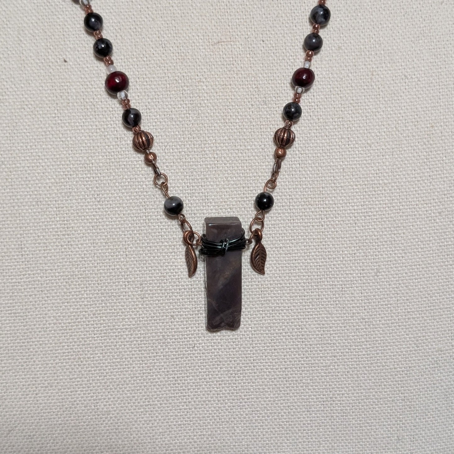 ✨Merlithic✨| Merlinite and Wood Necklace with Clear Quartz and Agate Pendant