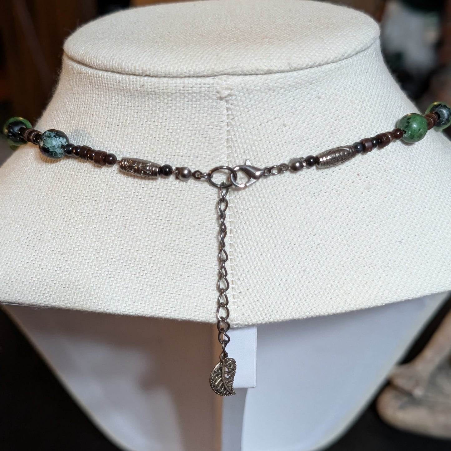 ✨The Vineroot Leaf✨| Ruby Zoisite, Sardonyx, & Wood Necklace with Leaf Pendant