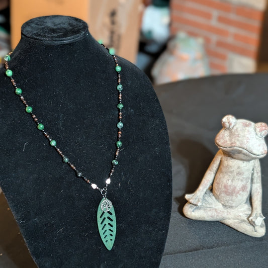 ✨The Vineroot Leaf✨| Ruby Zoisite, Sardonyx, & Wood Necklace with Leaf Pendant