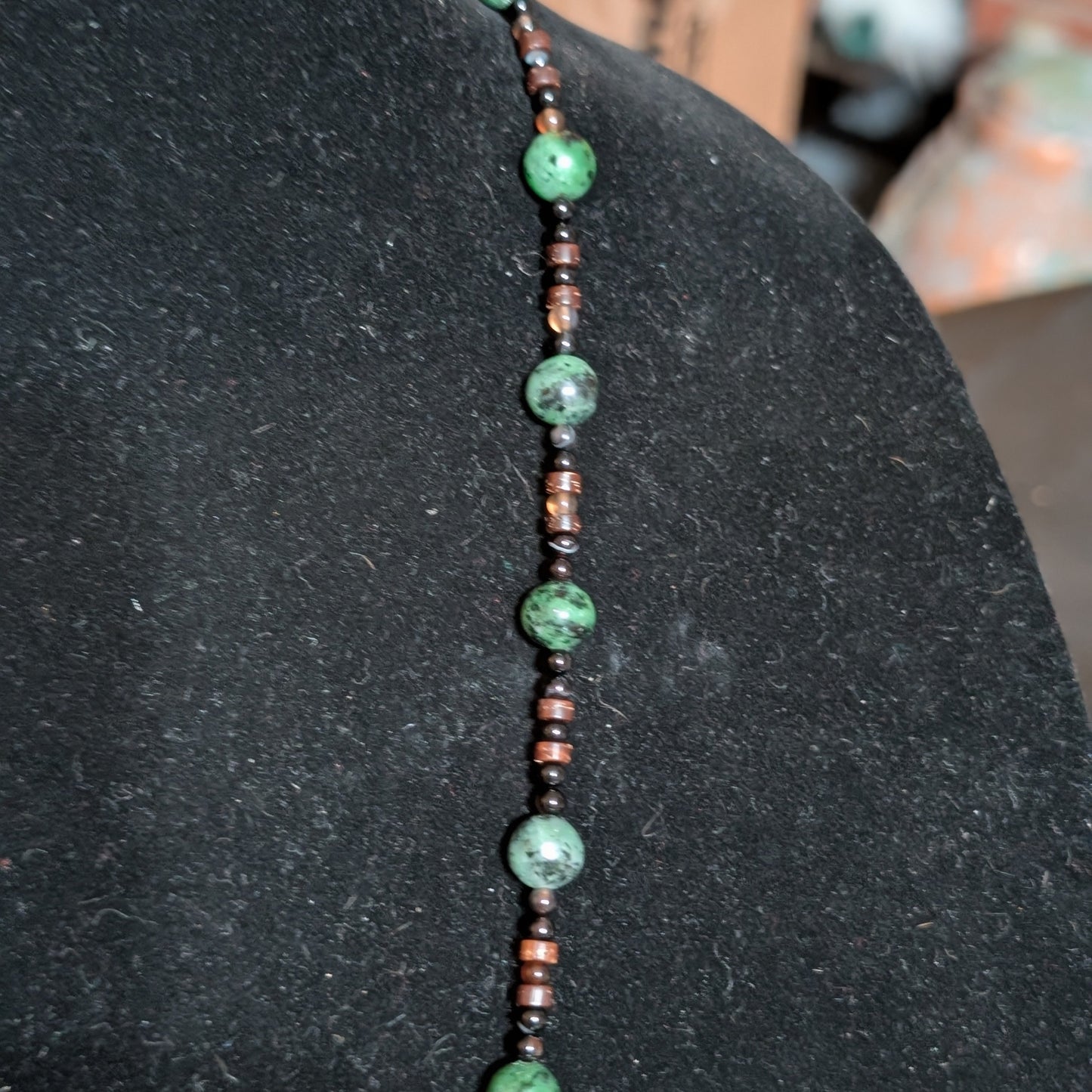 ✨The Vineroot Leaf✨| Ruby Zoisite, Sardonyx, & Wood Necklace with Leaf Pendant