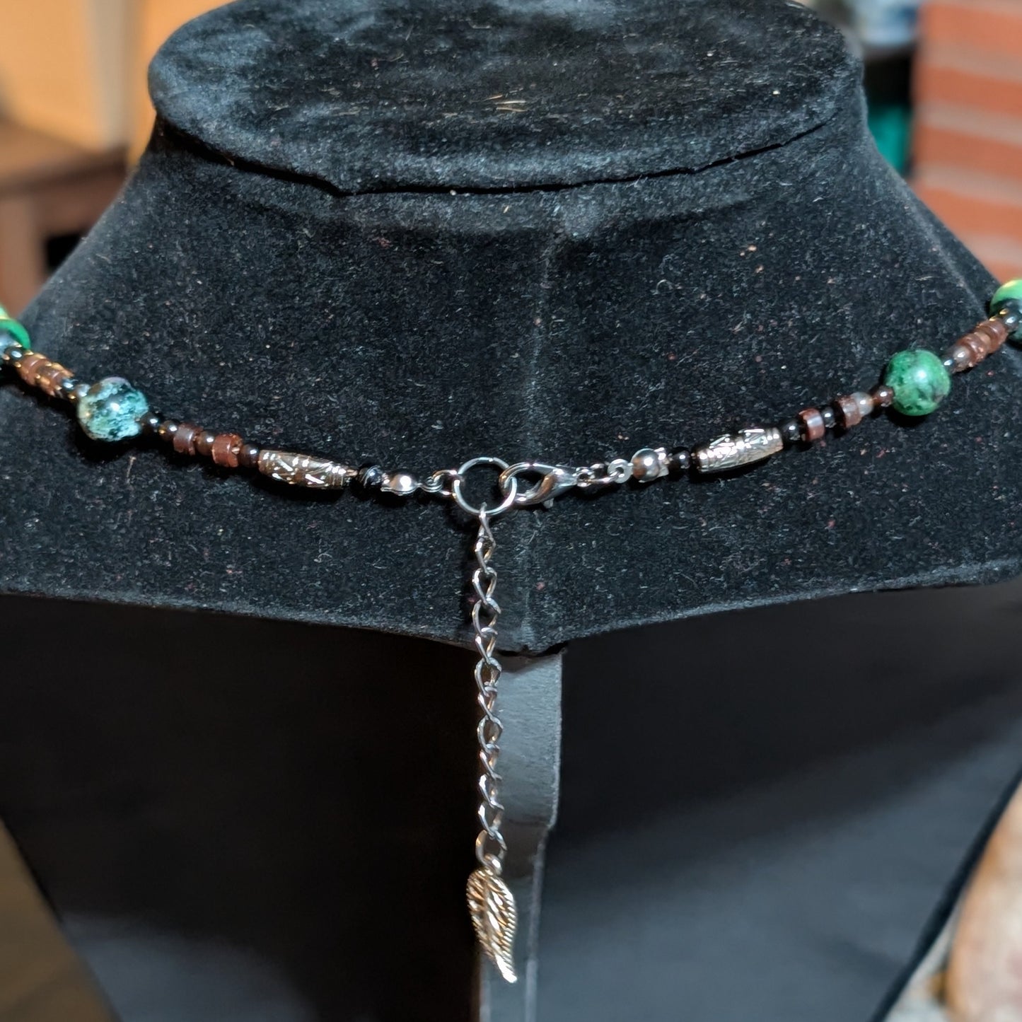 ✨The Vineroot Leaf✨| Ruby Zoisite, Sardonyx, & Wood Necklace with Leaf Pendant