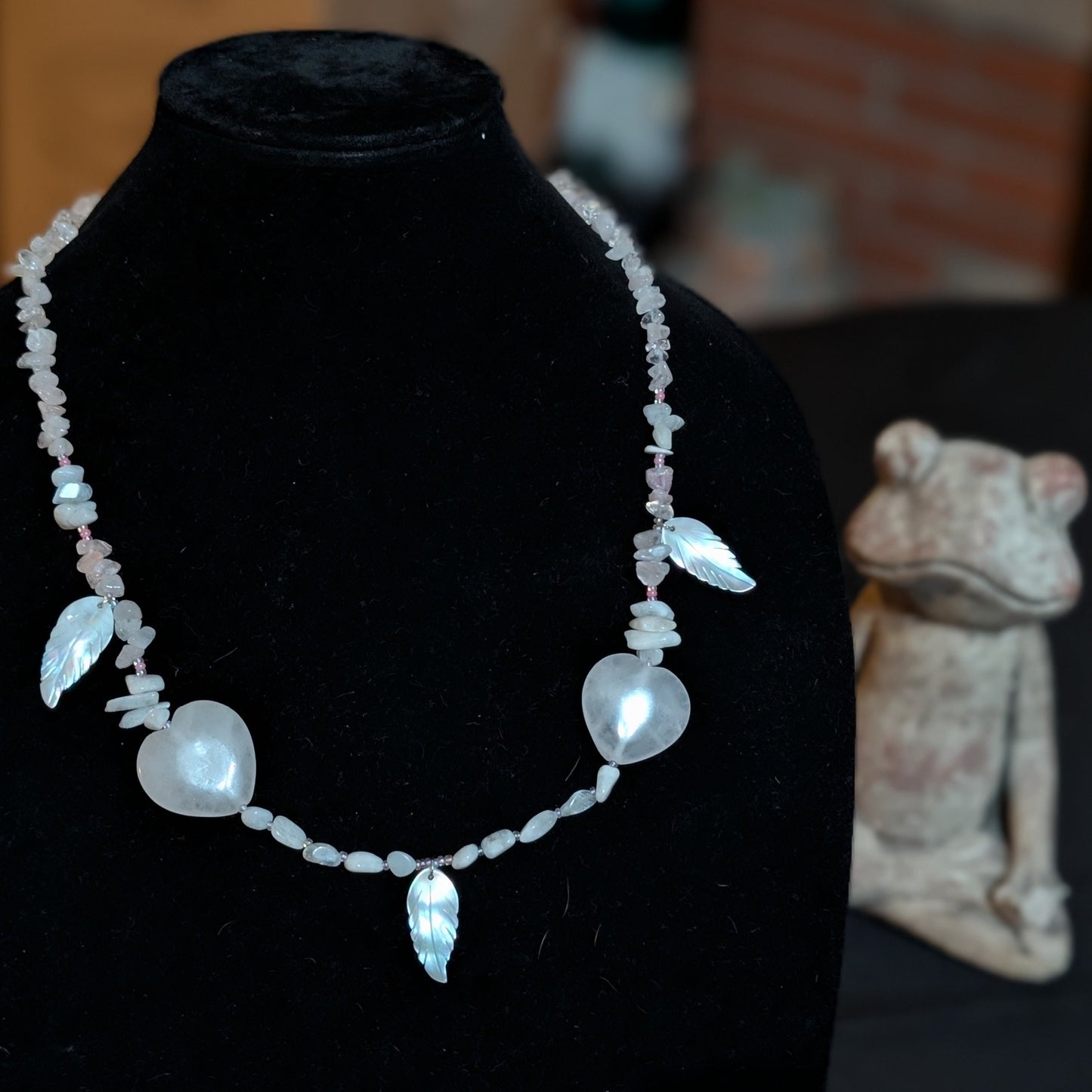 ✨Amorcrest✨| Rose Quartz & Rainbow Moonstone Necklace with Shell Wings