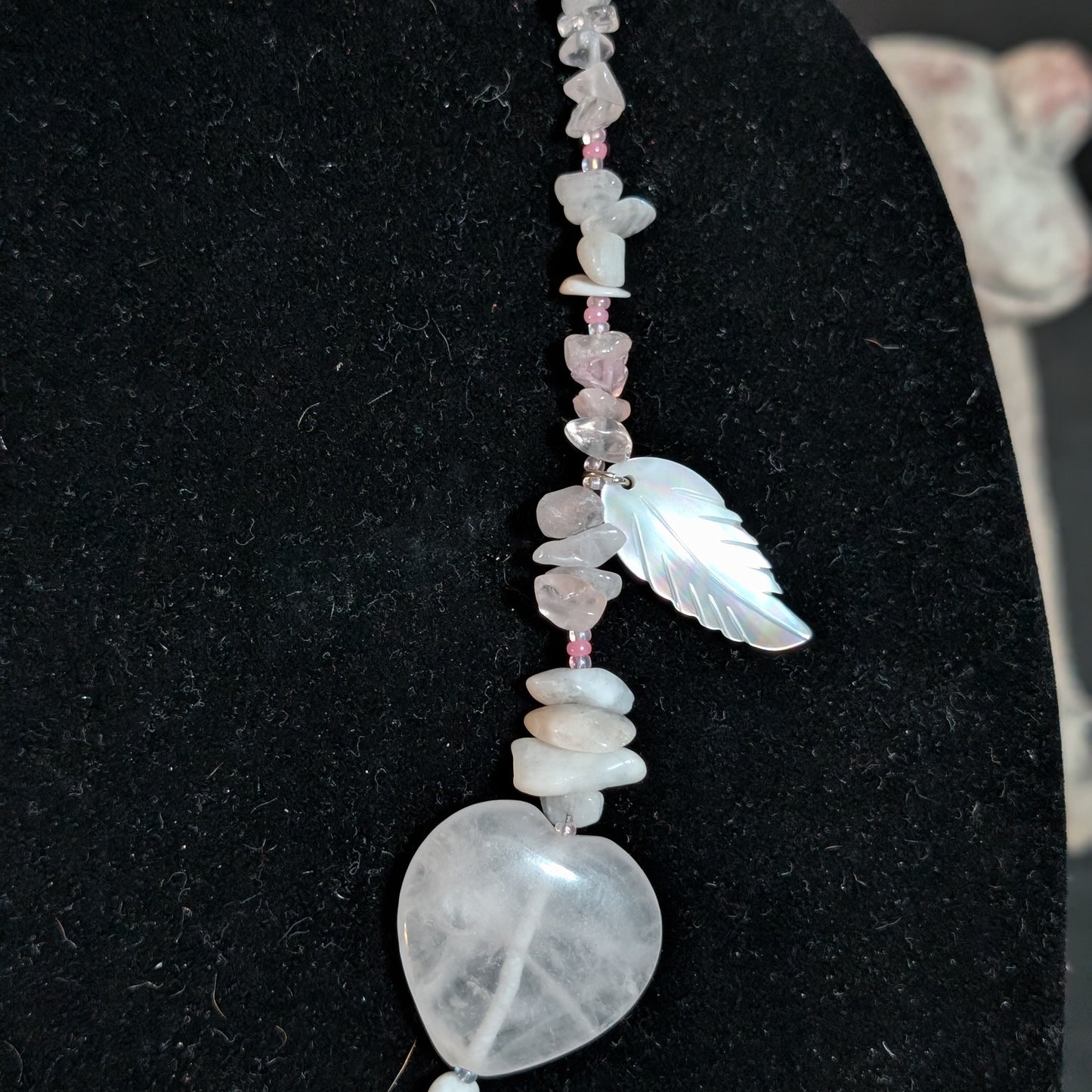 ✨Amorcrest✨| Rose Quartz & Rainbow Moonstone Necklace with Shell Wings