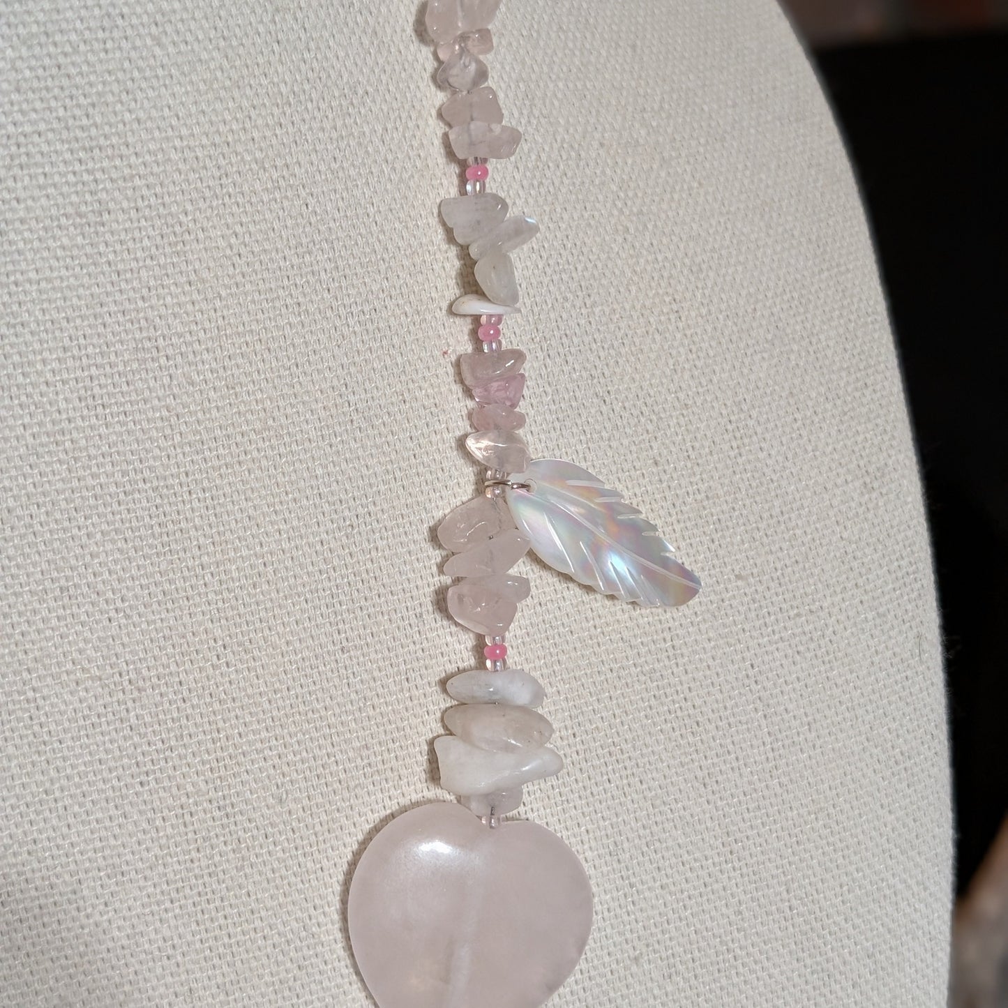 ✨Amorcrest✨| Rose Quartz & Rainbow Moonstone Necklace with Shell Wings