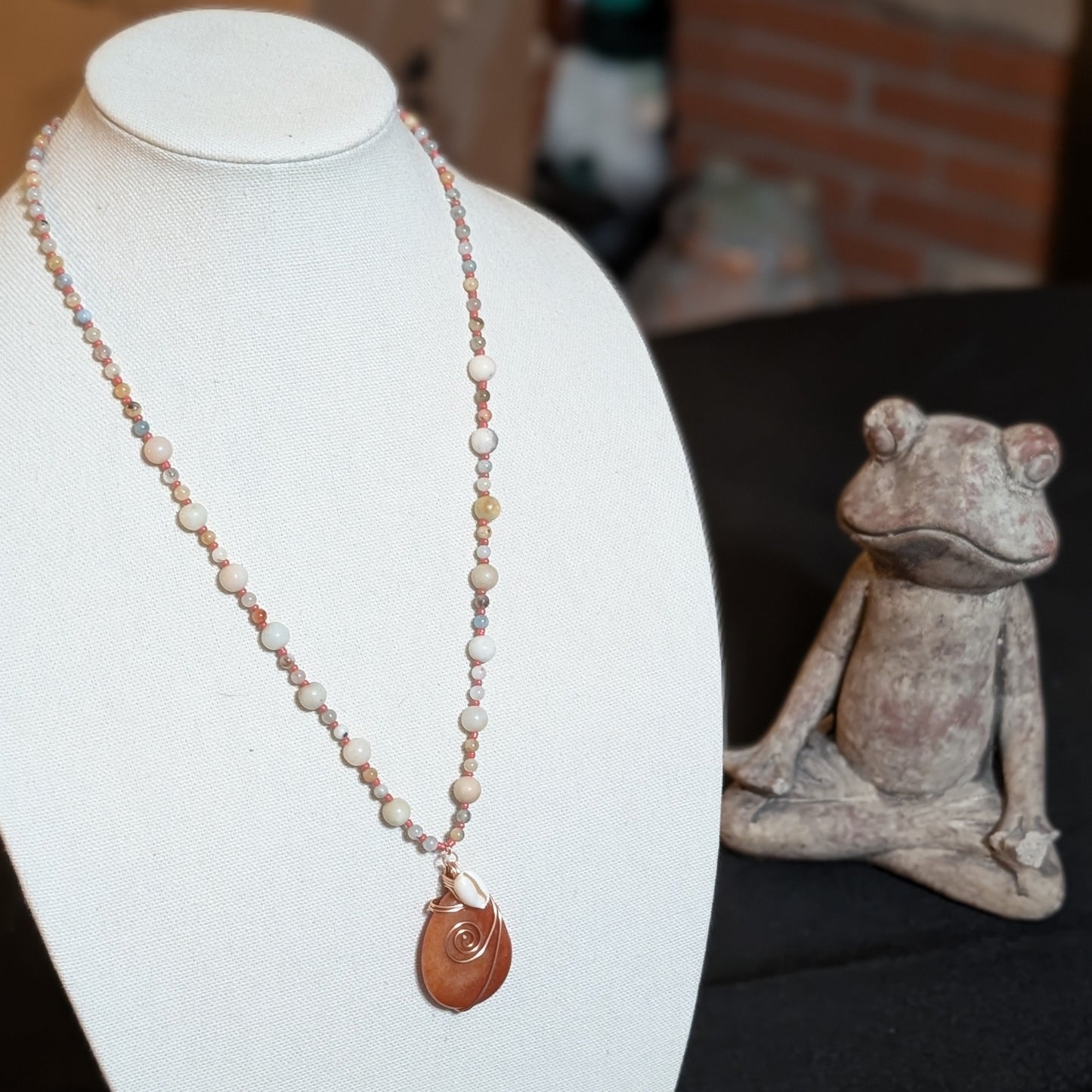✨Talishore✨| Aquamarine & Amazonite Necklace with Red Aventurine Pendant