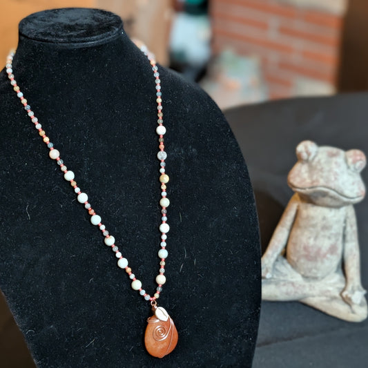 ✨Talishore✨| Aquamarine & Amazonite Necklace with Red Aventurine Pendant