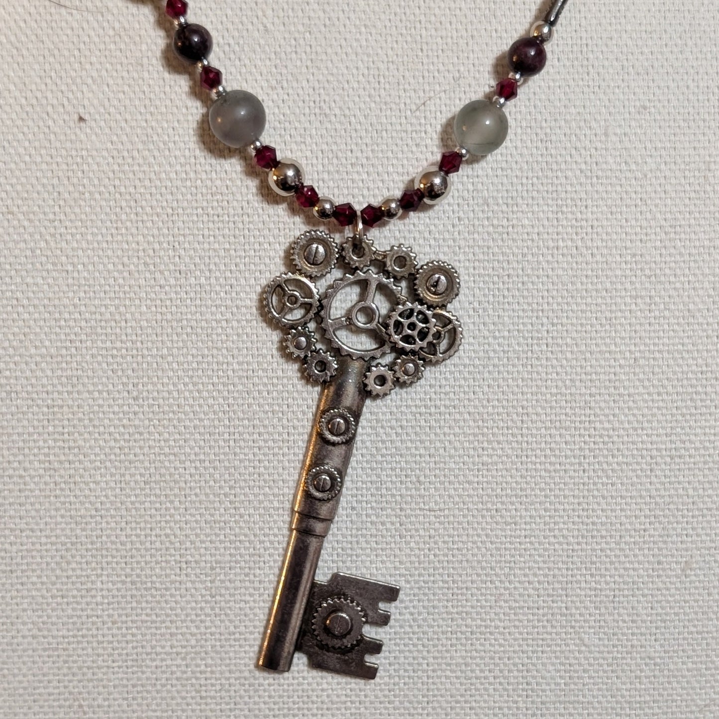 ✨Cogheart✨| Garnet & Bloodstone Steampunk Key Necklace