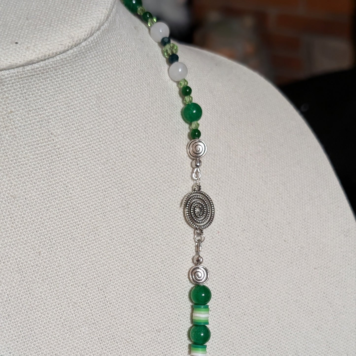 ✨Glyphglen✨| Green & White Jade Shamrock Necklace with Spiral Accents