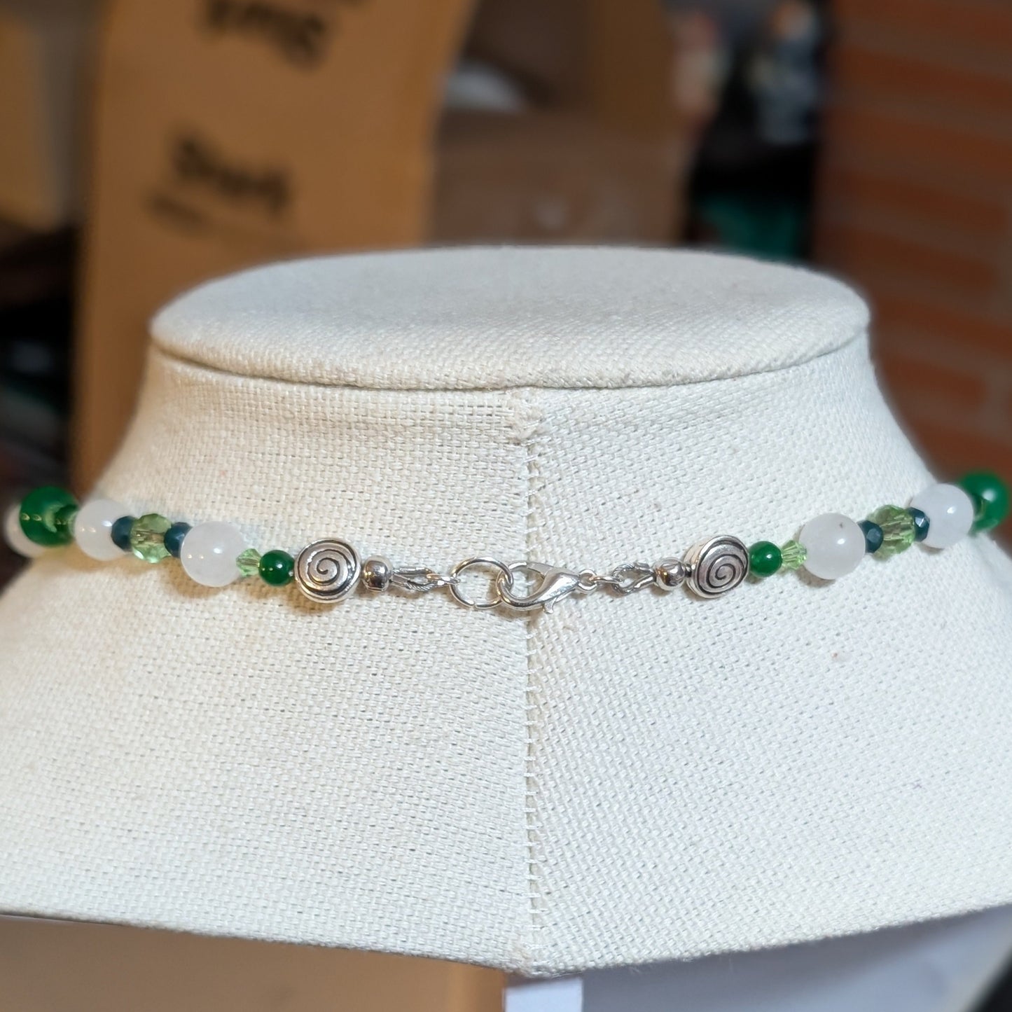✨Glyphglen✨| Green & White Jade Shamrock Necklace with Spiral Accents