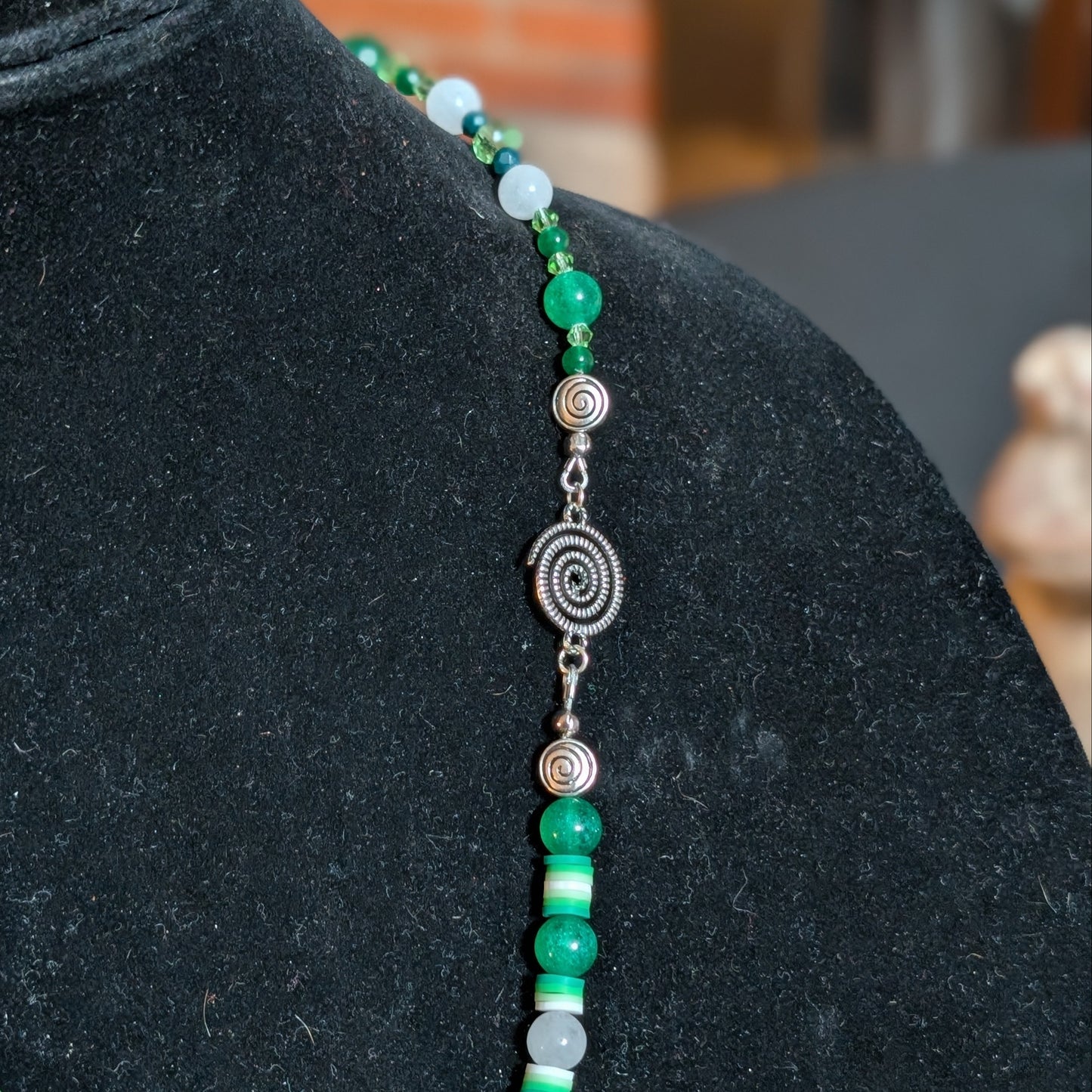 ✨Glyphglen✨| Green & White Jade Shamrock Necklace with Spiral Accents