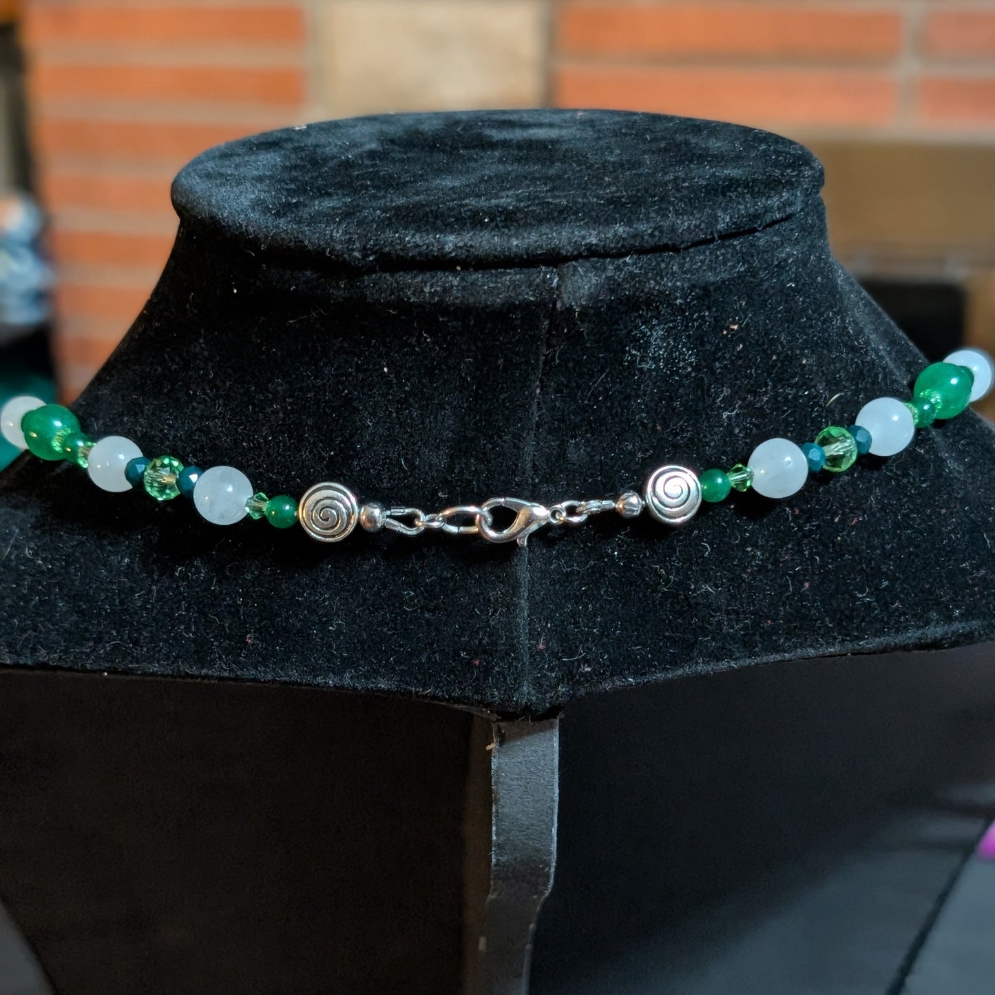 ✨Glyphglen✨| Green & White Jade Shamrock Necklace with Spiral Accents
