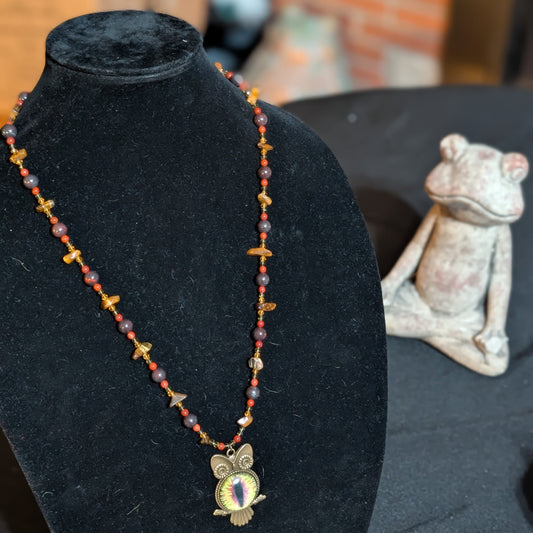 ✨Eyeseehoo✨| Owl Necklace with Jasper, Tourmaline, & Tiger’s Eye Gemstones