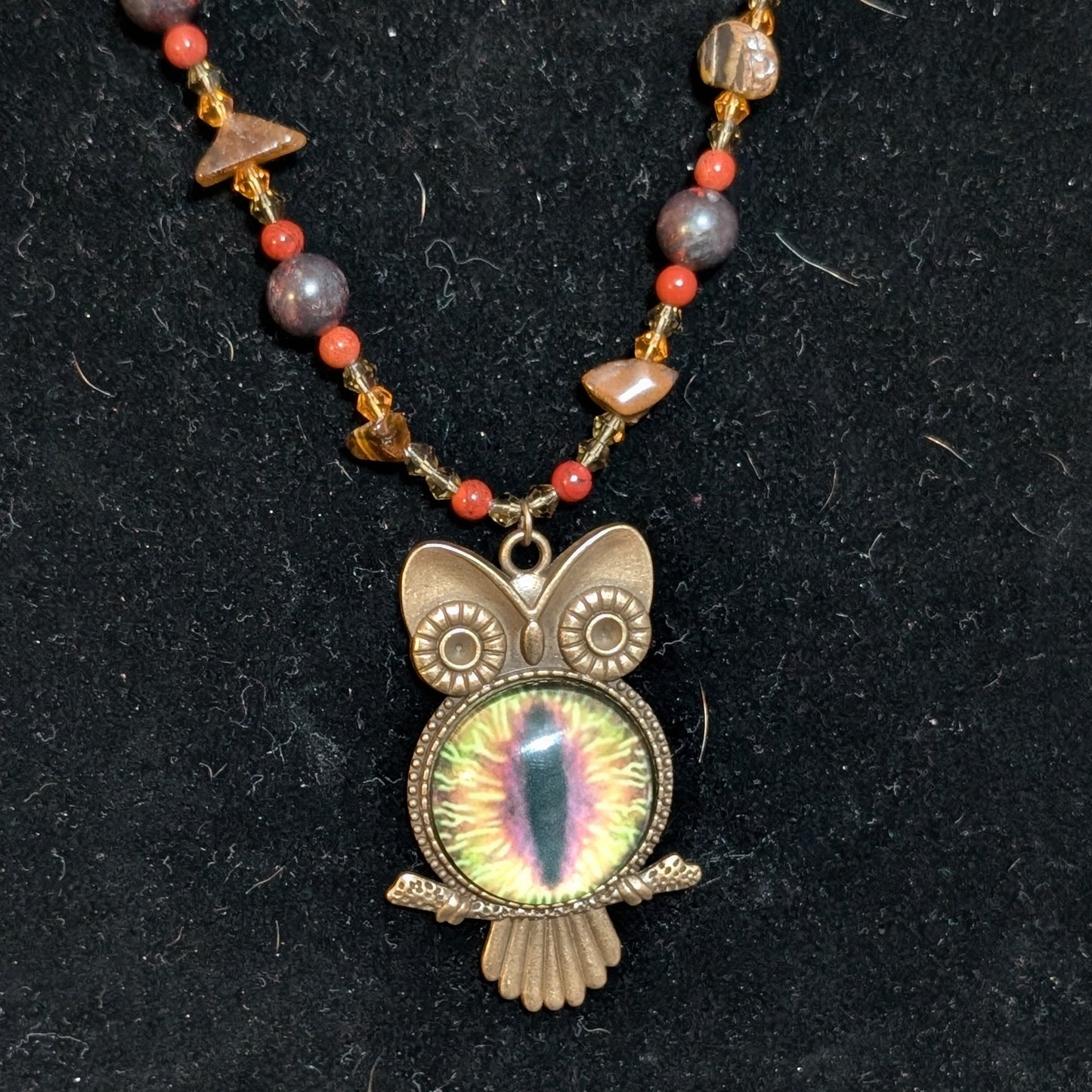 ✨Eyeseehoo✨| Owl Necklace with Jasper, Tourmaline, & Tiger’s Eye Gemstones