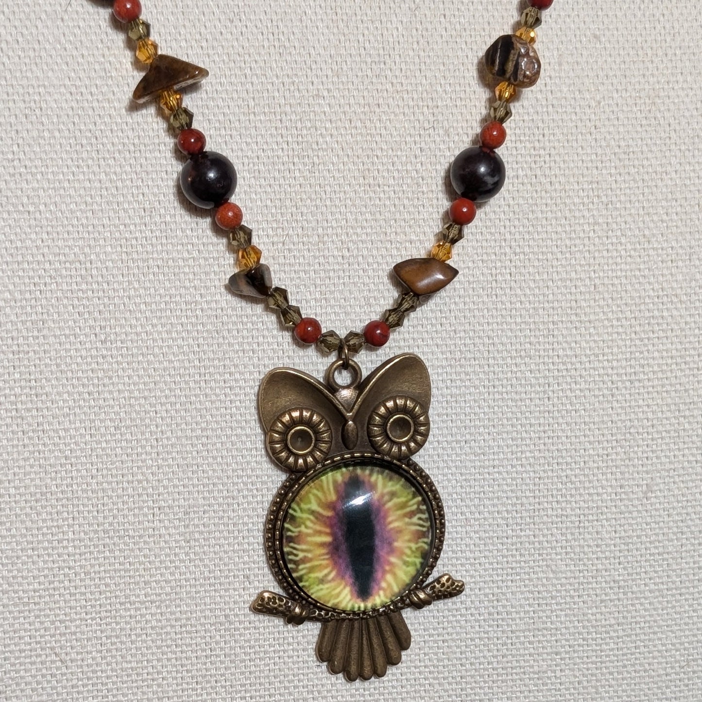 ✨Eyeseehoo✨| Owl Necklace with Jasper, Tourmaline, & Tiger’s Eye Gemstones