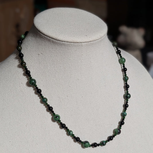✨Deepthicket✨| African Turquoise, Ruby Zoisite & Onyx Necklace