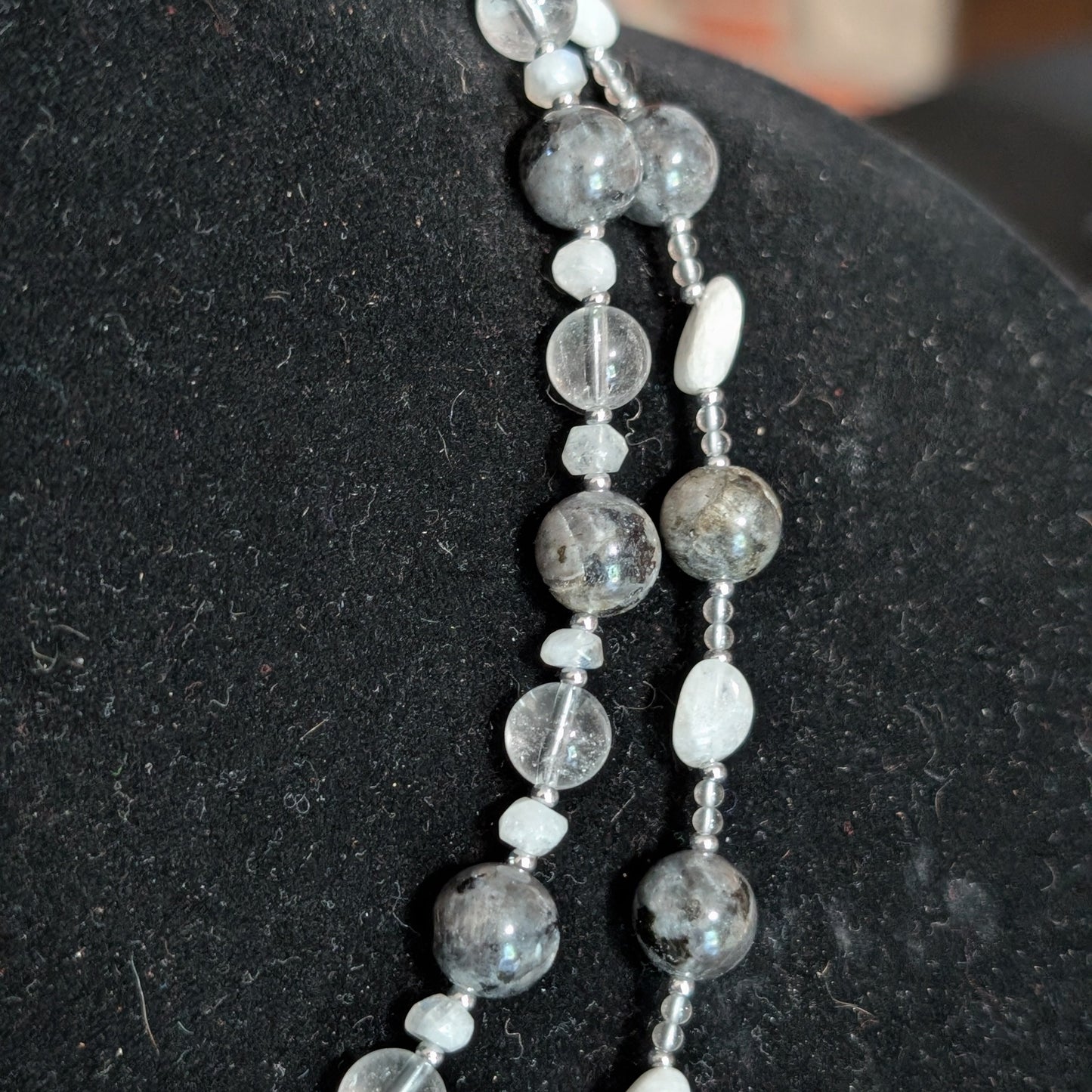 ✨Moonlace✨| Larvikite, Rainbow Moonstone & Clear Quartz Double Strand Necklace