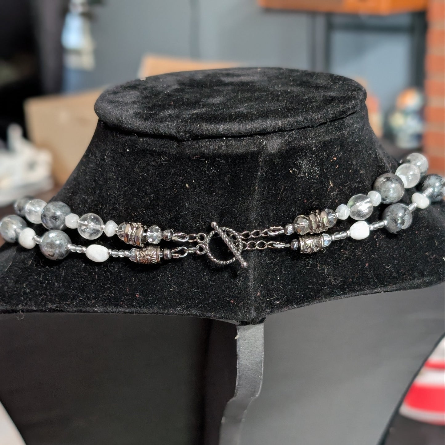 ✨Moonlace✨| Larvikite, Rainbow Moonstone & Clear Quartz Double Strand Necklace