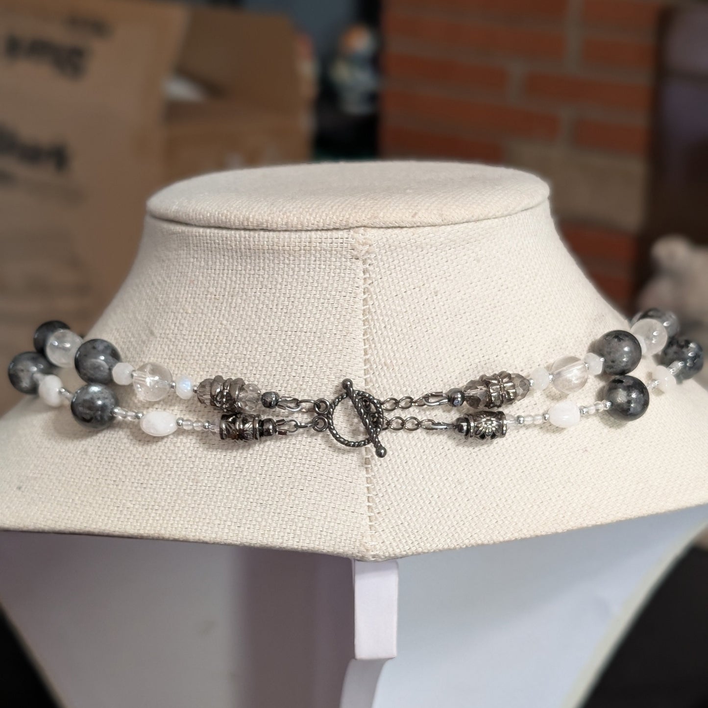✨Moonlace✨| Larvikite, Rainbow Moonstone & Clear Quartz Double Strand Necklace