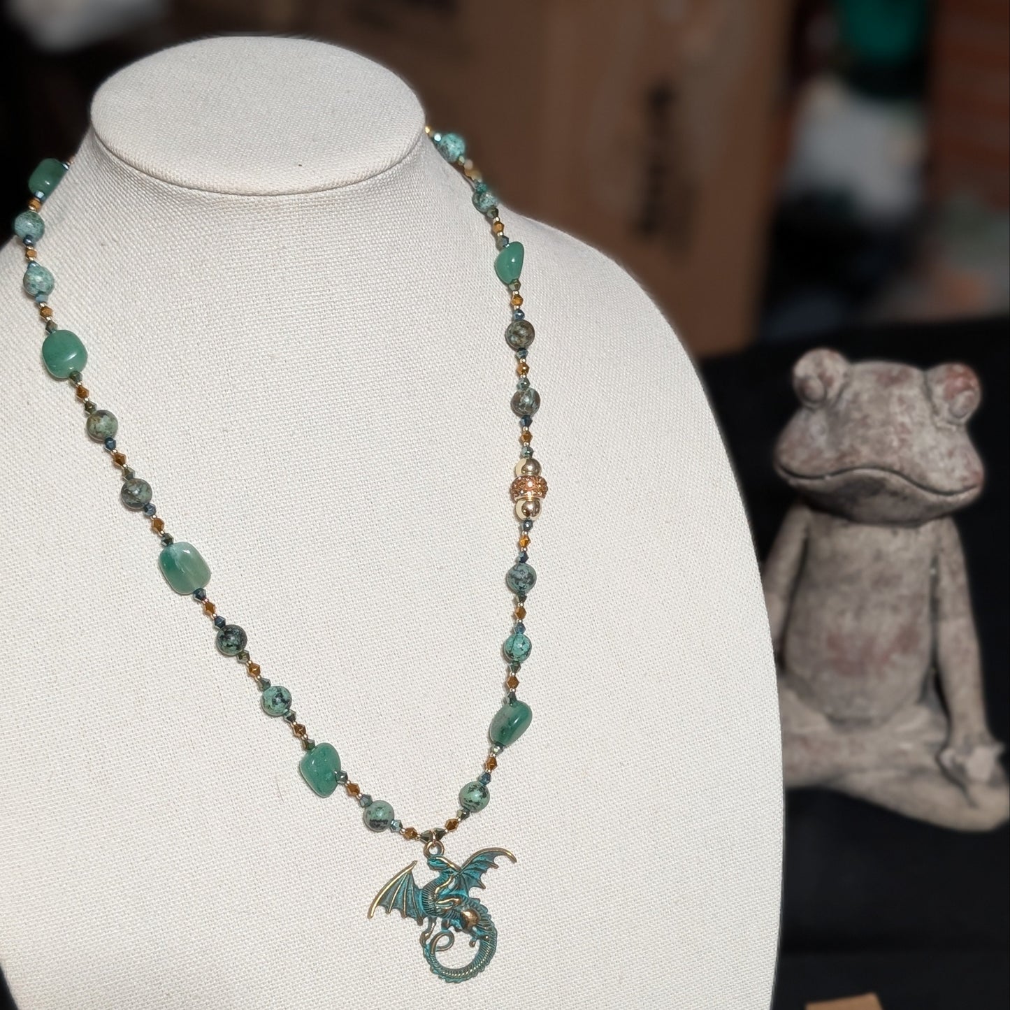 ✨Glimmerhoard✨| Green Aventurine & African Turquoise Fae Dragon Treasure Necklace