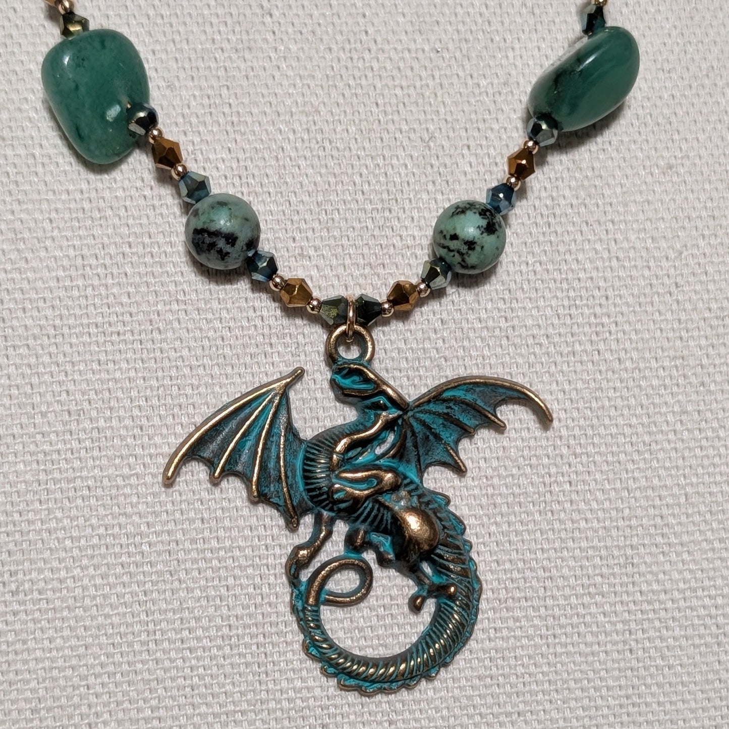 ✨Glimmerhoard✨| Green Aventurine & African Turquoise Fae Dragon Treasure Necklace