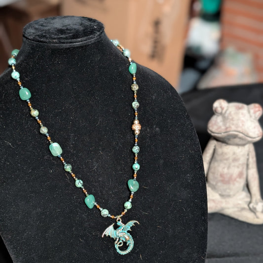 ✨Glimmerhoard✨| Green Aventurine & African Turquoise Fae Dragon Treasure Necklace