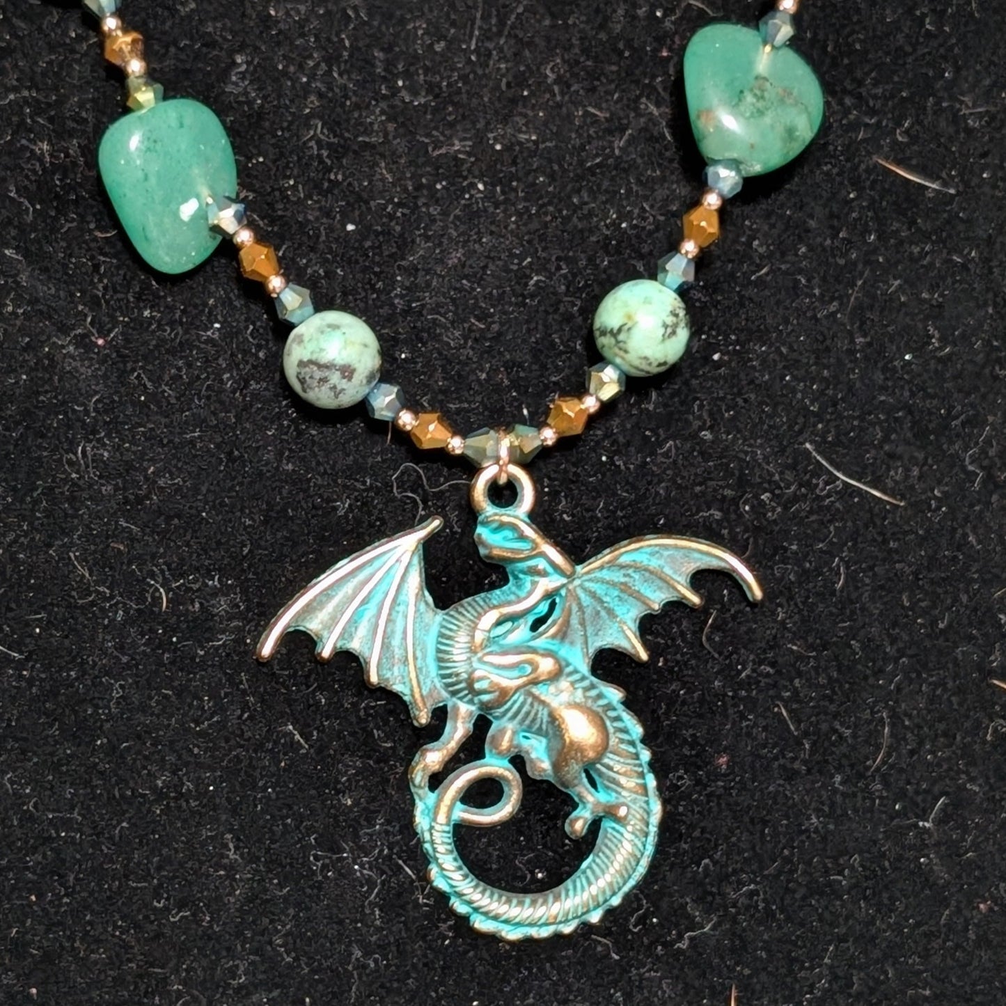 ✨Glimmerhoard✨| Green Aventurine & African Turquoise Fae Dragon Treasure Necklace