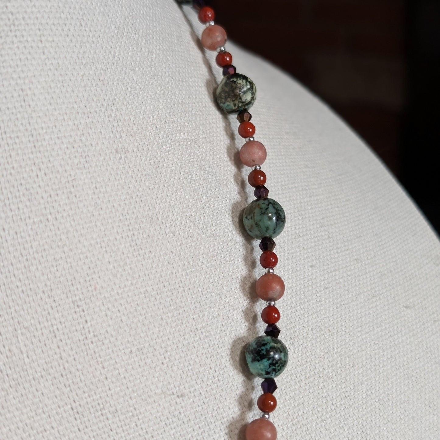 ✨Rising Moonblossom✨| Fae Crescent Moon Pendant Necklace With Red Jasper & African Turquoise