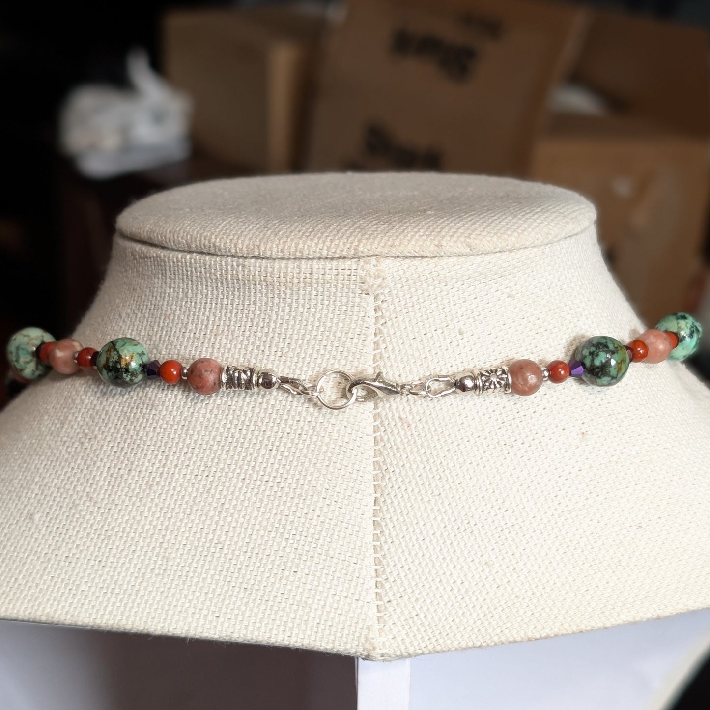 ✨Rising Moonblossom✨| Fae Crescent Moon Pendant Necklace With Red Jasper & African Turquoise