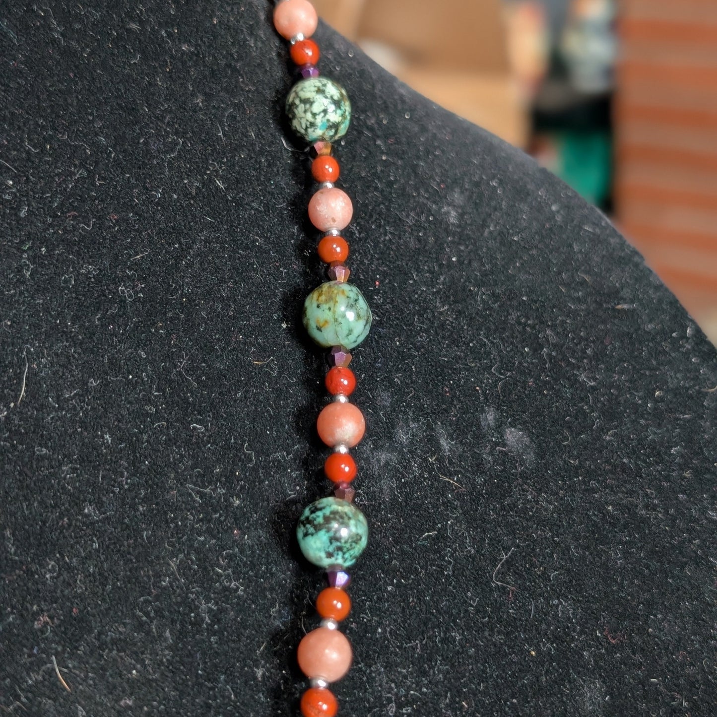 ✨Rising Moonblossom✨| Fae Crescent Moon Pendant Necklace With Red Jasper & African Turquoise