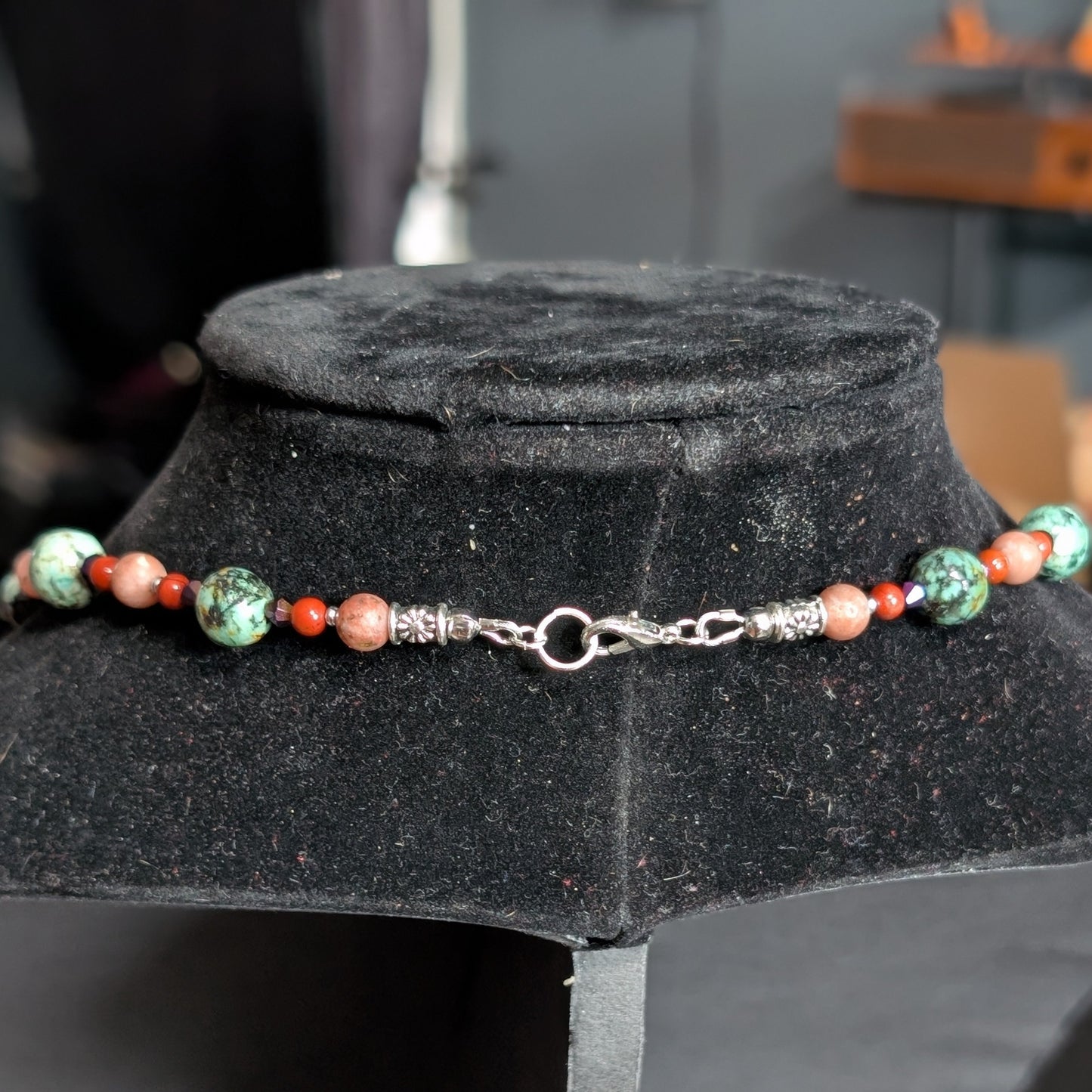 ✨Rising Moonblossom✨| Fae Crescent Moon Pendant Necklace With Red Jasper & African Turquoise
