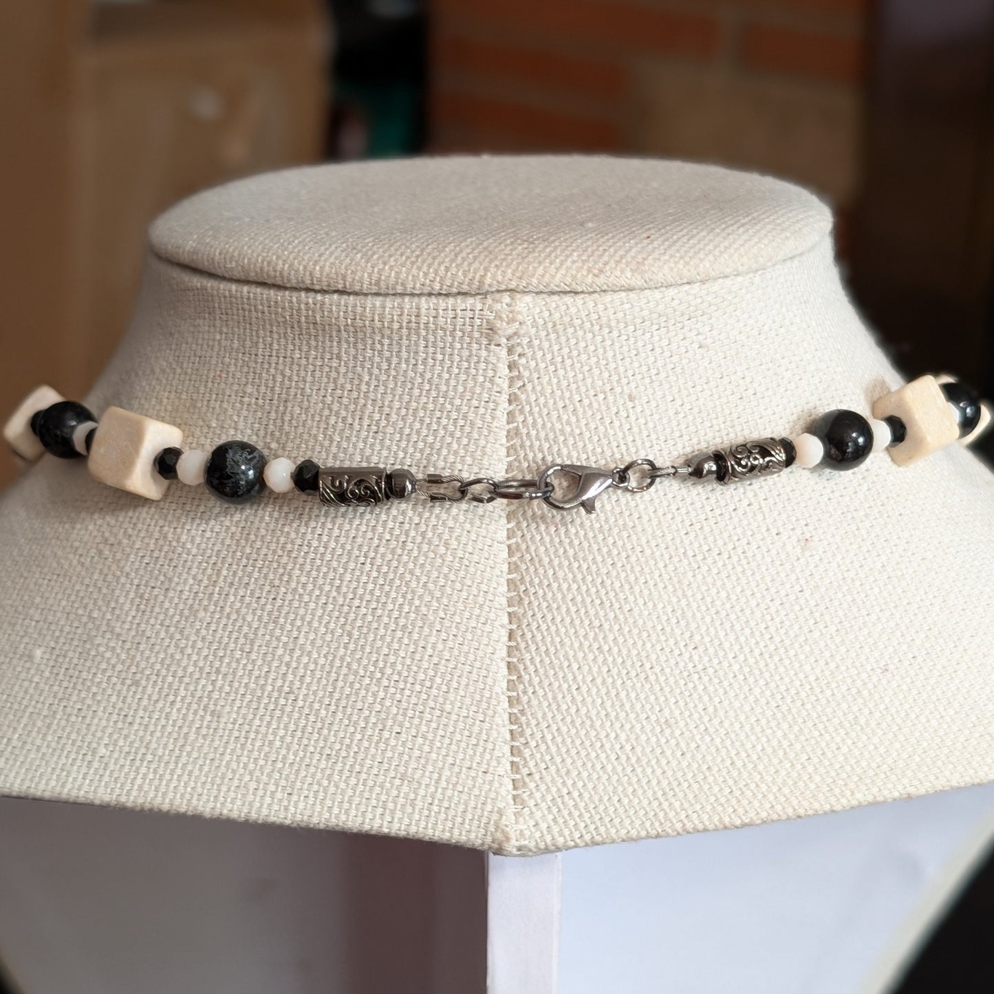 ✨Lady Lacebone✨| Black Tourmaline & White River Stone Skeleton Cameo Necklace
