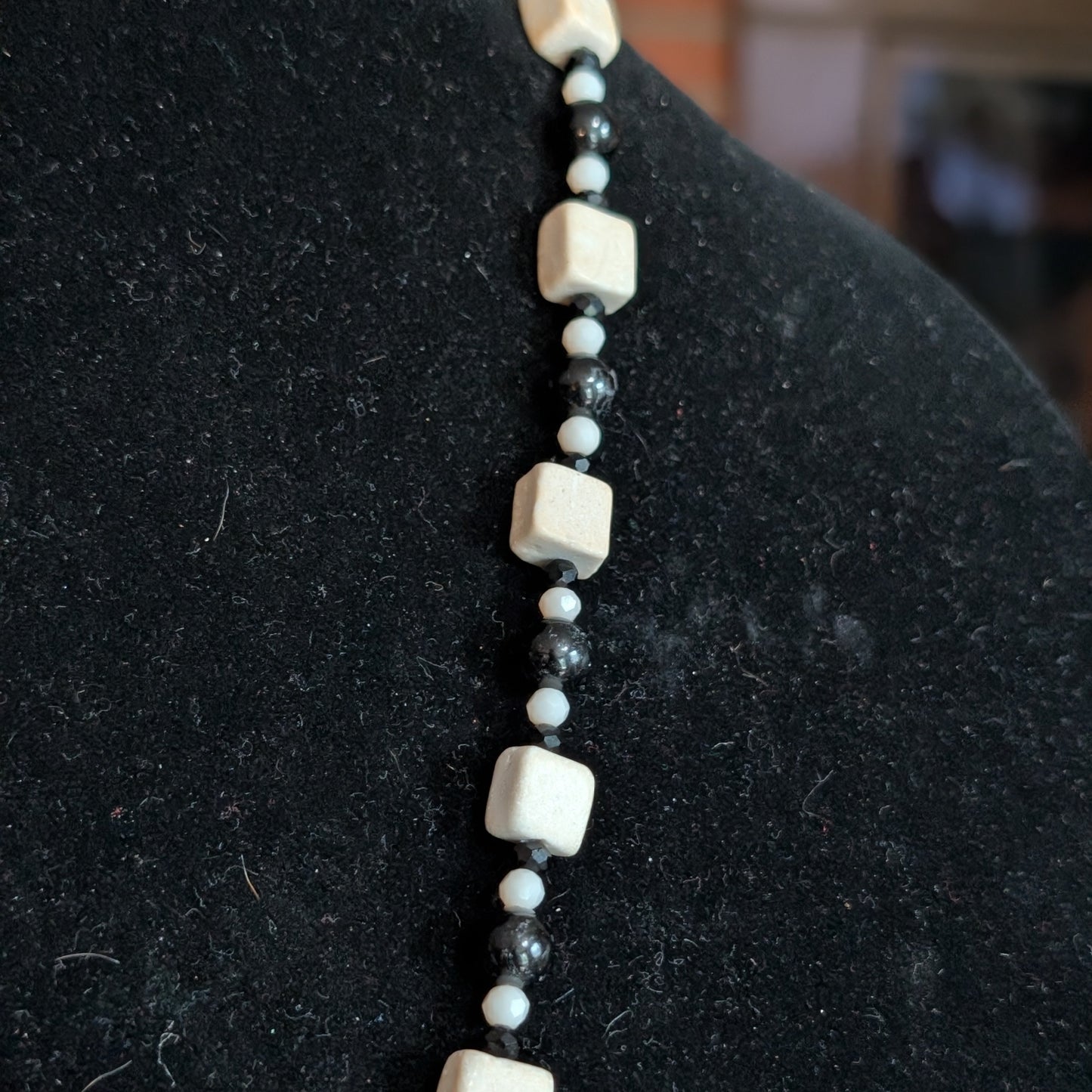 ✨Lady Lacebone✨| Black Tourmaline & White River Stone Skeleton Cameo Necklace