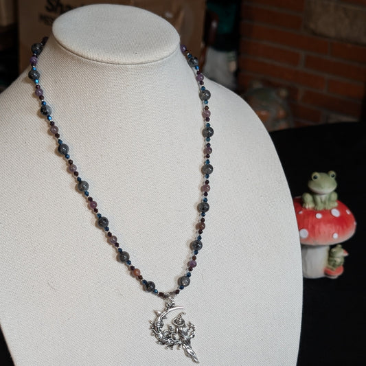✨Moonshadow Hex✨| Labradorite & Amethyst Necklace with Witch Pendant