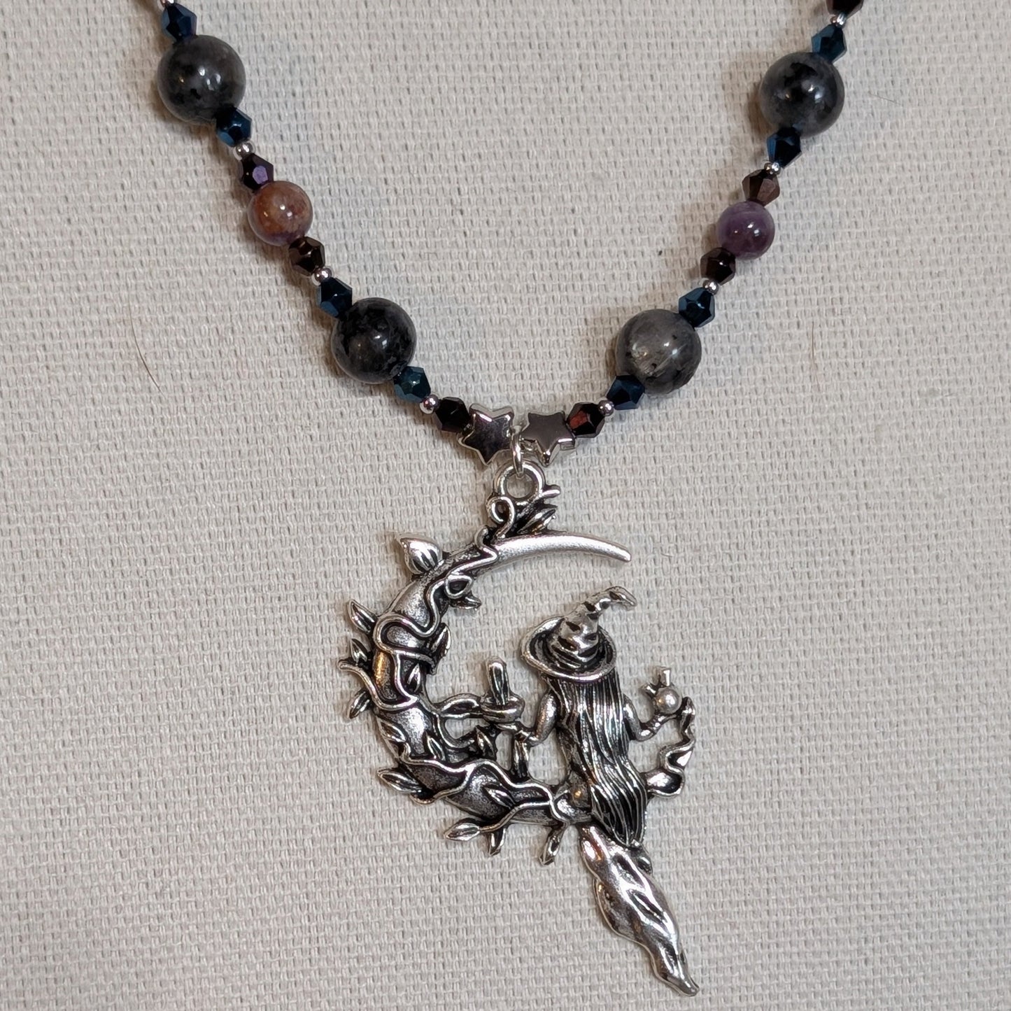 ✨Moonshadow Hex✨| Labradorite & Amethyst Necklace with Witch Pendant