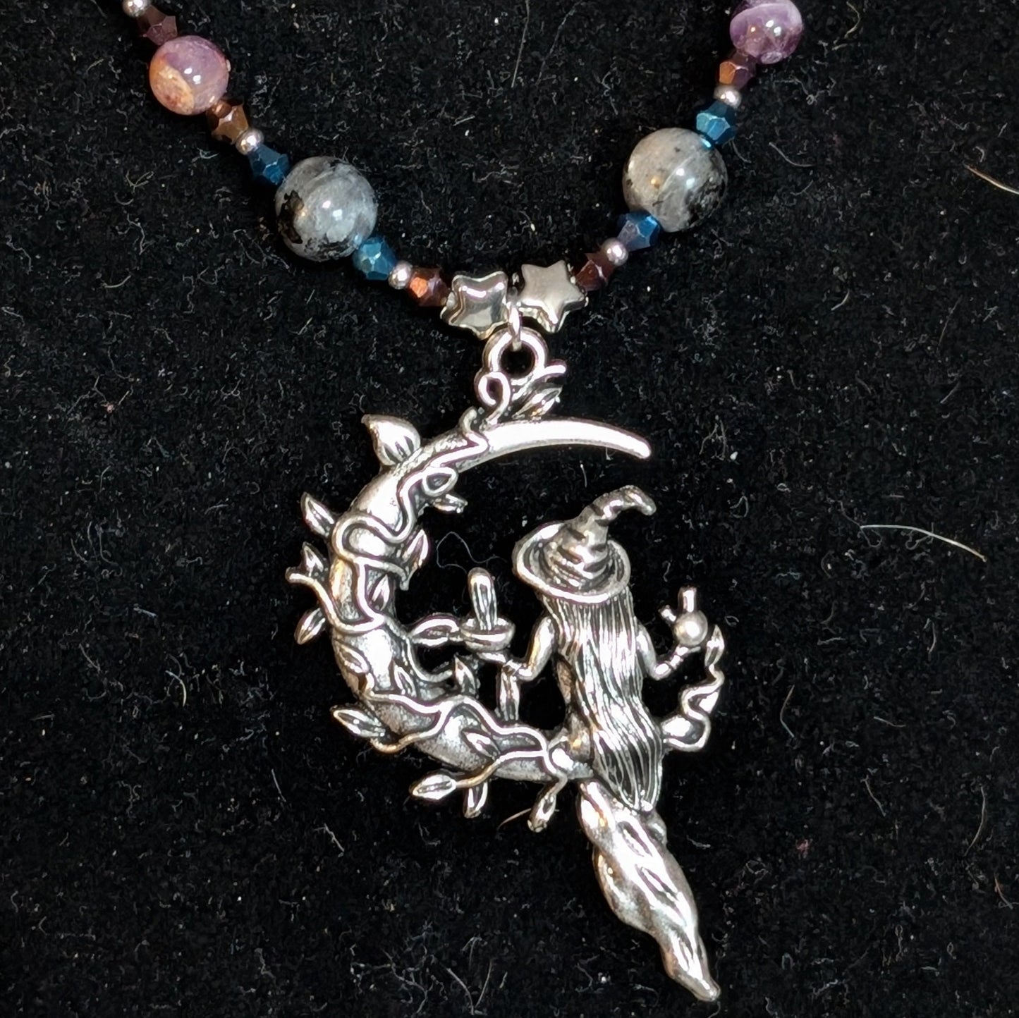 ✨Moonshadow Hex✨| Labradorite & Amethyst Necklace with Witch Pendant