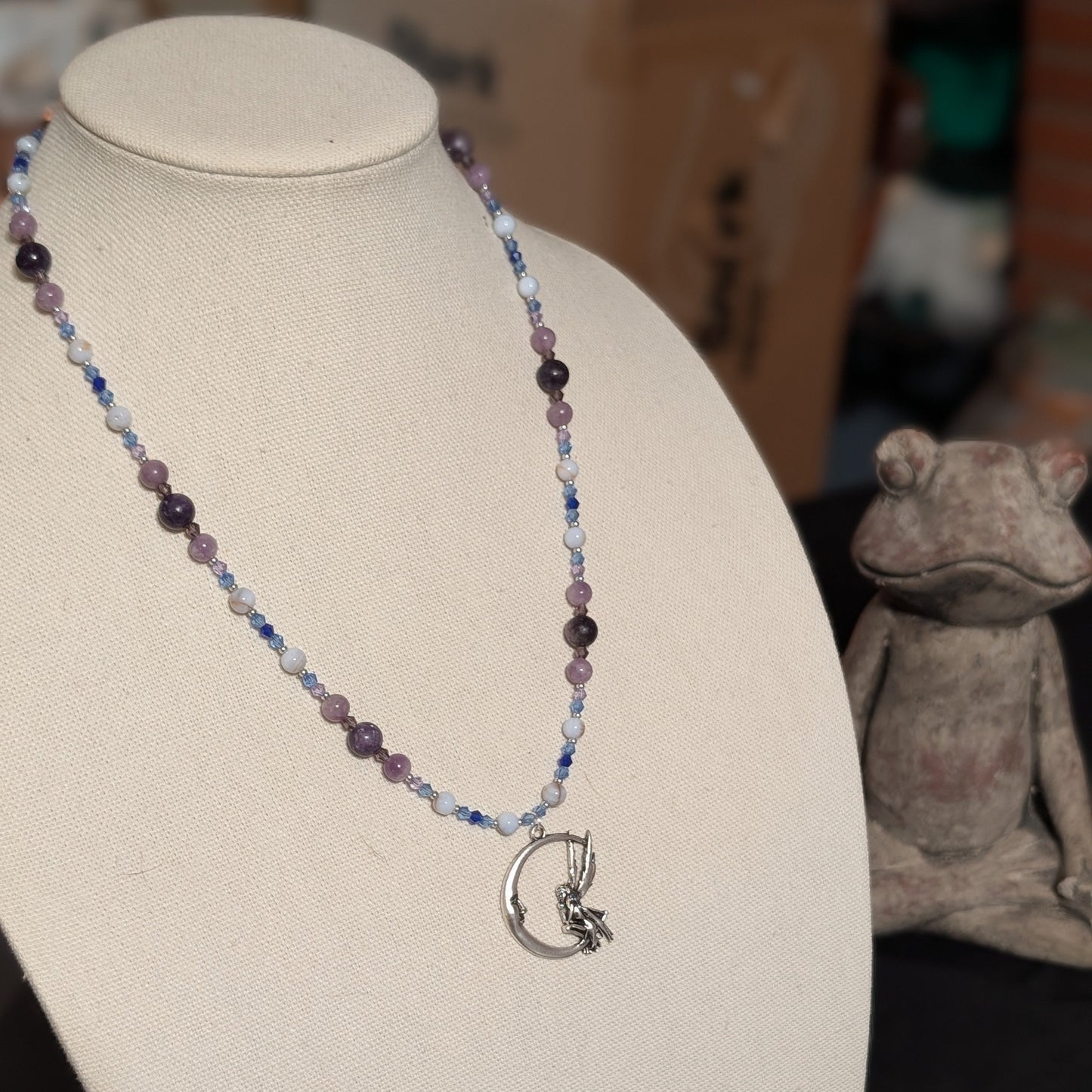 ✨Lunarae✨| Blue Lace Agate, Lepidolite, & Charoite Fairy Moon Necklace